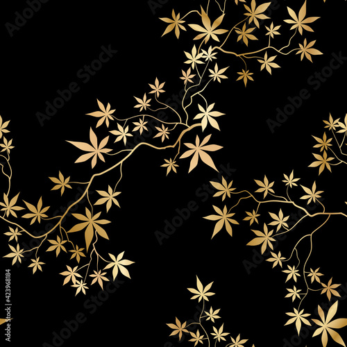 Abstract seamless floral background. Flourish ornamental golden garden with m...