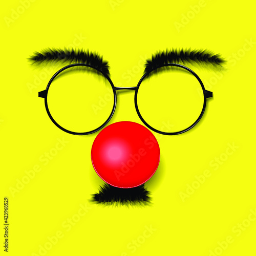 Clown's Face. Red nose day. Carnival goggles with a red nose