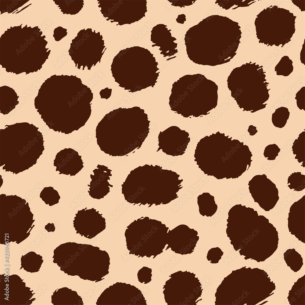 Vector cheetah skin seamless pattern. Abstract wild animal leopard spots, hand drawn brown texture for fashion print design, fabric, cover, wrapping paper, background, wallpaper
