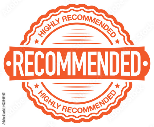 Highly Recommended. Vector Orange Stamp.