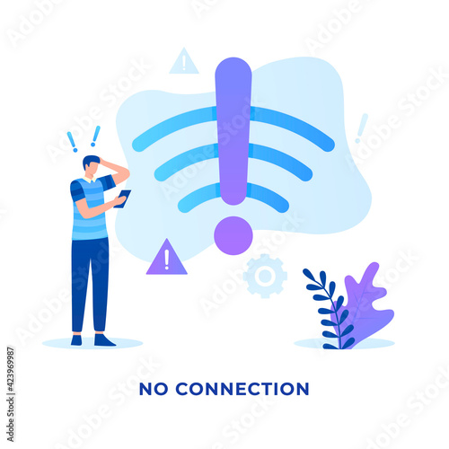 Flat illustration not connected signal wifi concept. Illustration for websites, landing pages, mobile applications, posters and banners