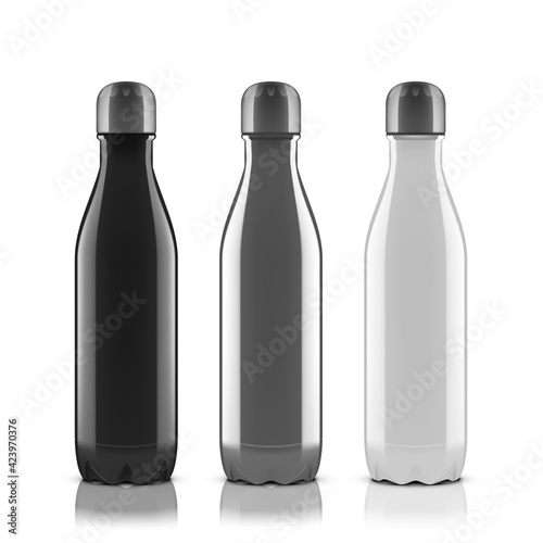 Black Silver and White Metal Reusable Water Bottle