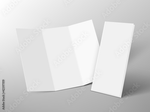 Open And Closed Trifold Paper Booklet With Shadow