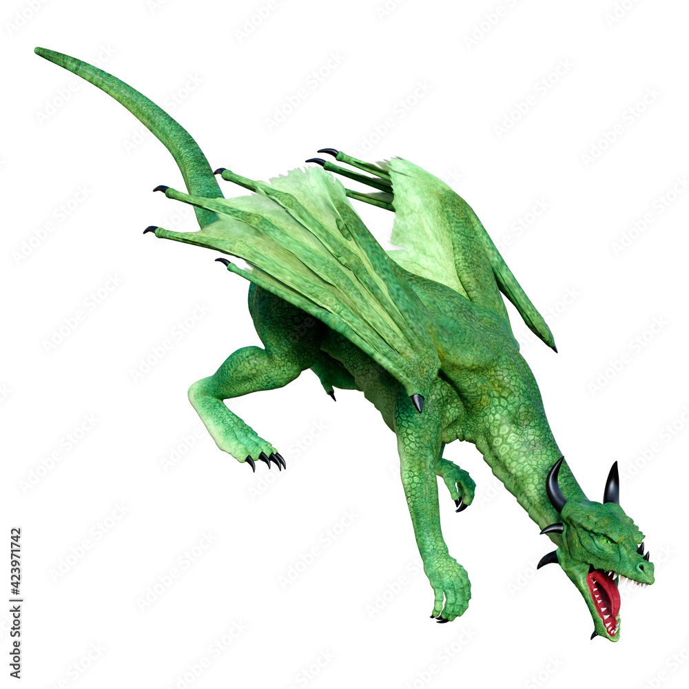 Fototapeta premium 3D Rendering Fairy Tale Dragon on White