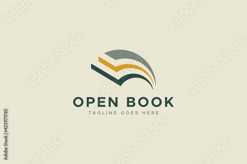 Open Book Logo. Green and Gold Silhouette Book Paper isolated on Elegant Background. Usable for Business and Education Logos. Flat Vector Logo Design Template Element.