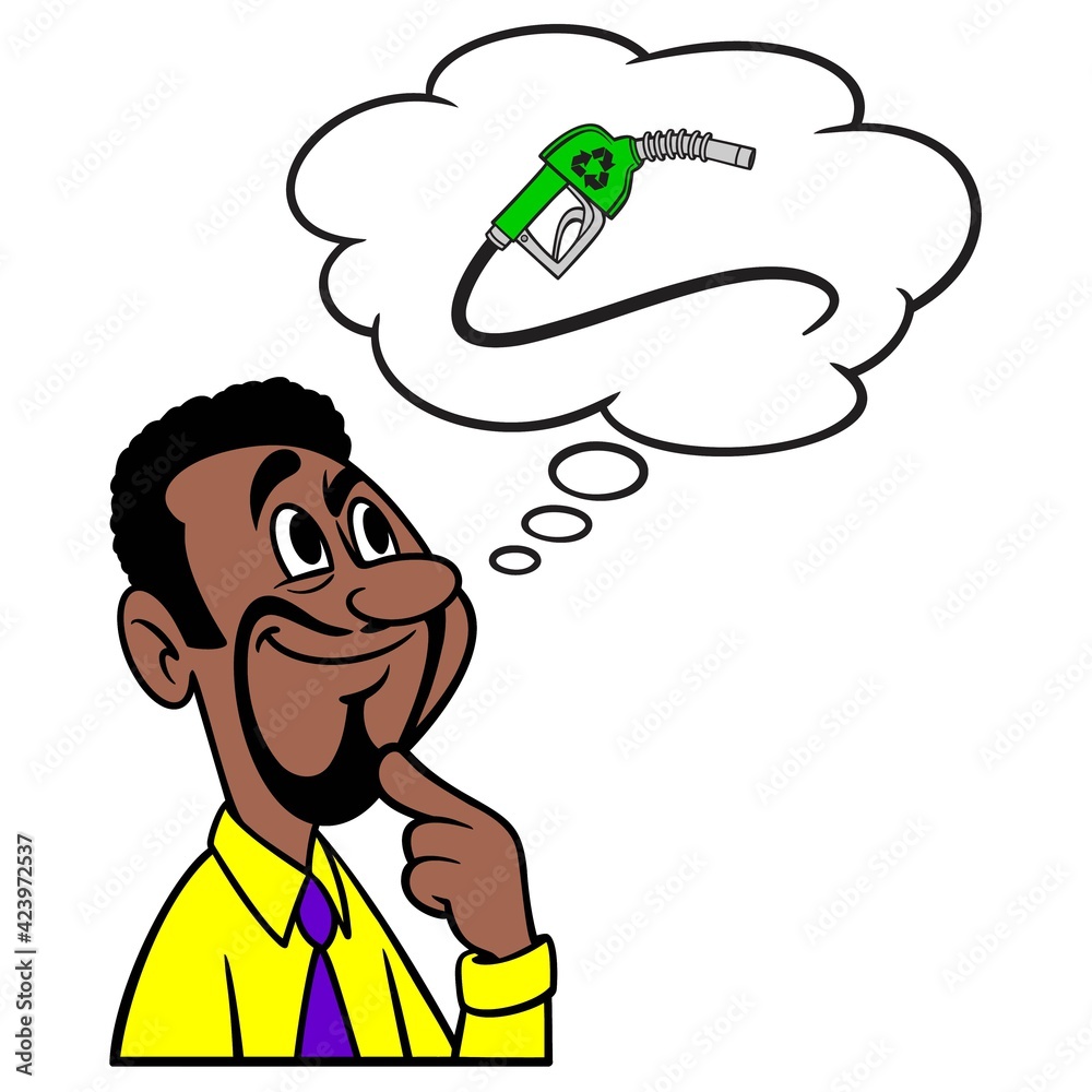 Man thinking about Bio Fuel - A cartoon illustration of a man thinking about Bio Fuel. Man thinking about Bio Fuel - A cartoon illustration of a man thinking about Bio Fuel.