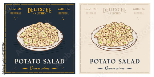 Potato salad plate retro vintage illustration