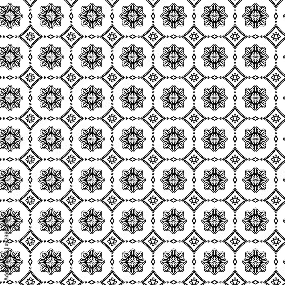 Fototapeta premium シンプルな和風パターン 花格子アレンジ 白黒