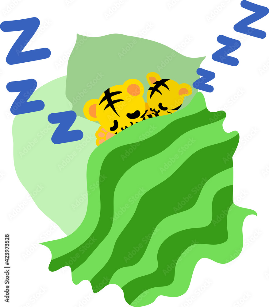 ベッドで横たわって眠る可愛い虎ちゃん達のイラスト Stock Vector Adobe Stock