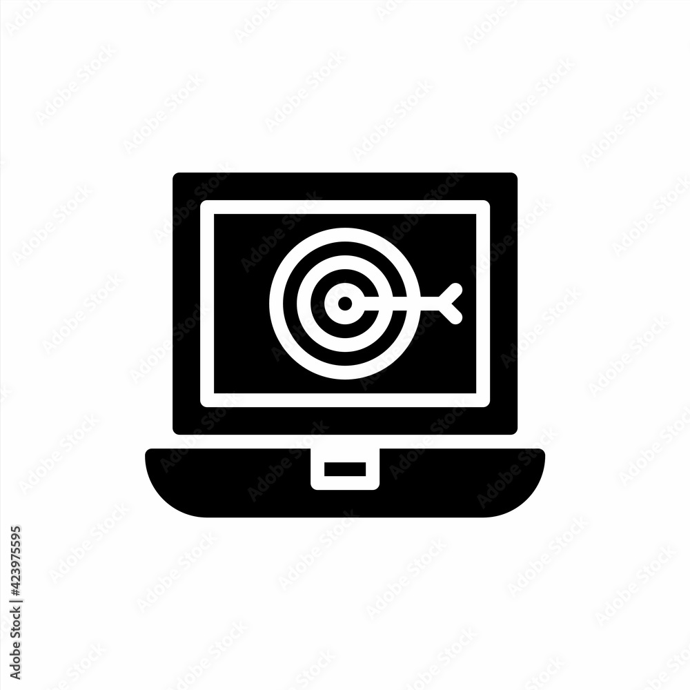 Target on laptop icon with glyph style Target on laptop icon with glyph style