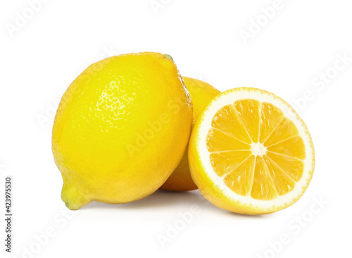 Fresh ripe juicy lemons on white background