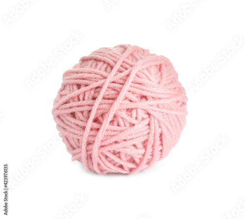 Soft pink woolen yarn isolated on white