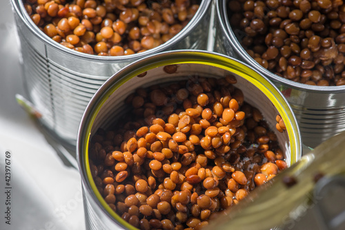 Top view of canned italian lentils