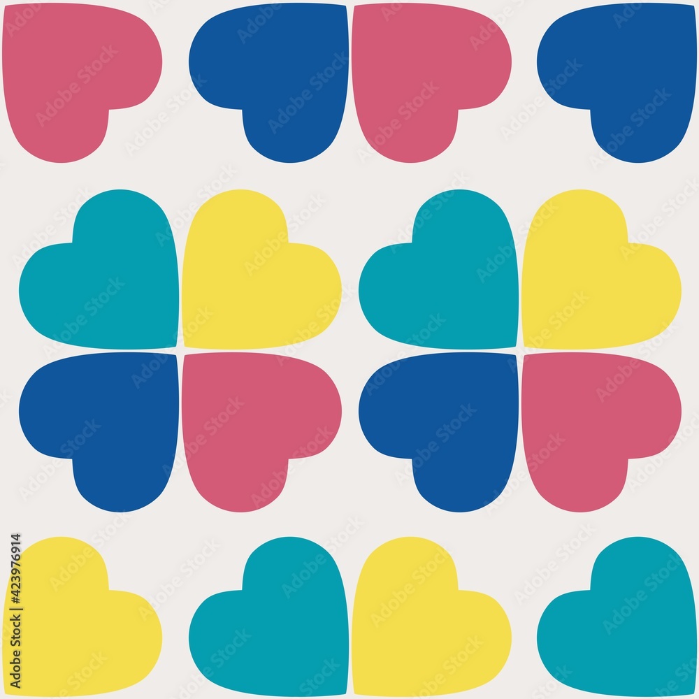 Seamless pattern. Background texture in geometric ornamental style colorful hearts vector illustration Seamless pattern. Background texture in geometric ornamental style colorful hearts vector illustration