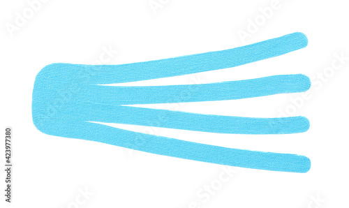 Light blue kinesio tape piece on white background  top view