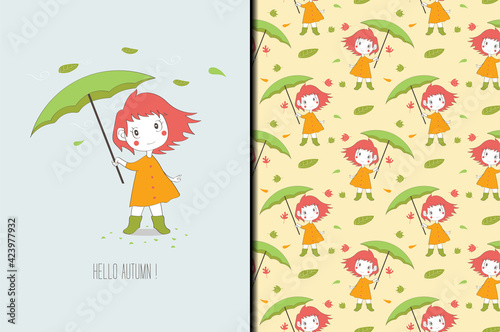 Little girl summer hand drawn