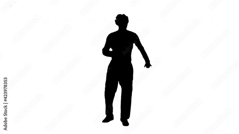 Silhouette Mime artist smile and simulate walking. Silhouette Mime artist smile and simulate walking.