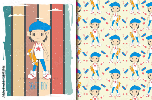 a skateboard boy hand drawn