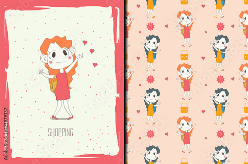 a shopping mom hand drawn