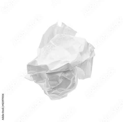 Crumpled sheet of paper isolated on white, top view