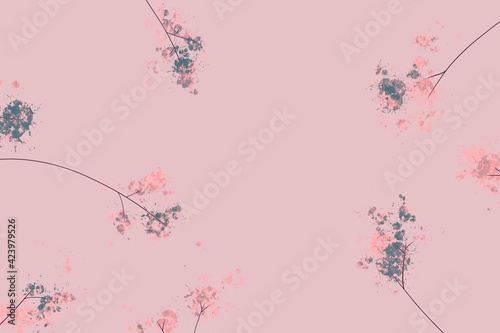 Trendy modern doodles background, advertising banner, book cover, brochure, poster, website. Minimalist texture with floral elements, flowering branches, blooming tree. Brand, layout, contact concept.