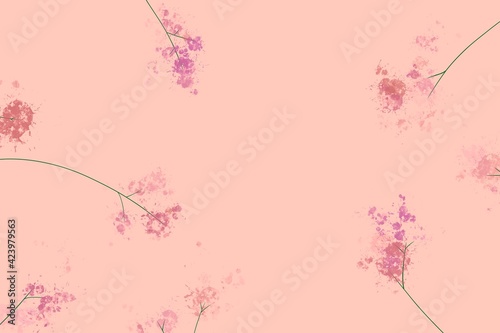 Trendy modern doodles background, advertising banner, book cover, brochure, poster, website. Minimalist texture with floral elements, flowering branches, blooming tree. Brand, layout, contact concept.