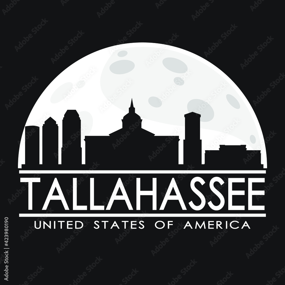 Tallahassee Full Moon Night Skyline Silhouette Design City Vector Art Illustration Background.