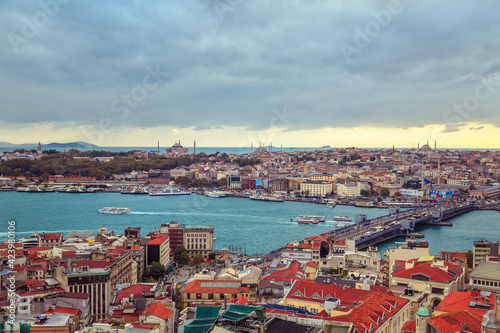 View of the historic district of Istanbul and the Bosphorus. © lizavetta
