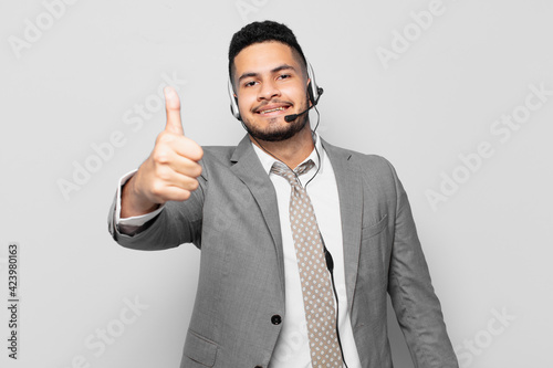 Obraz na płótnie hispanic businessman happy expression telemarketer concept