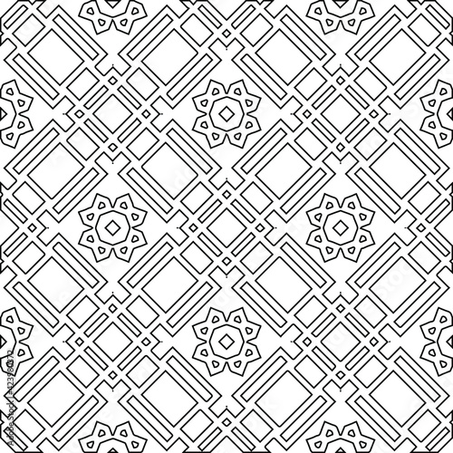 Geometric vector pattern with triangular elements. Seamless abstract ornament for wallpapers and backgrounds. Black and white colors. 