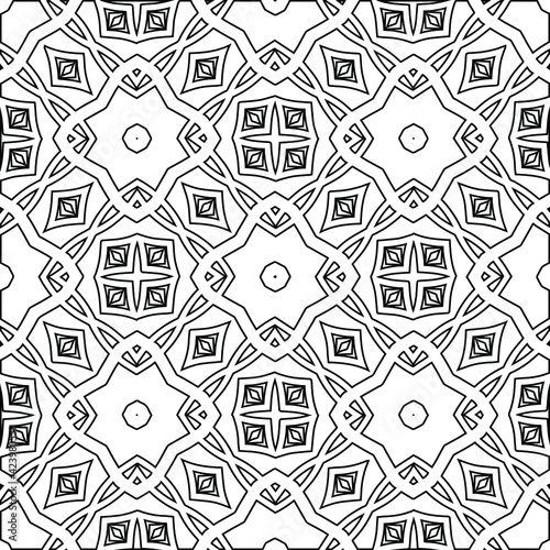 Geometric vector pattern with triangular elements. Seamless abstract ornament for wallpapers and backgrounds. Black and white colors. 