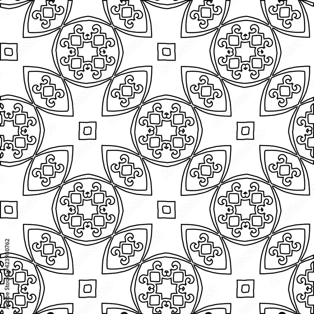 Geometric vector pattern with triangular elements. Seamless abstract ornament for wallpapers and backgrounds. Black and white colors. Geometric vector pattern with triangular elements. Seamless abstract ornament for wallpapers and backgrounds. Black and white colors.