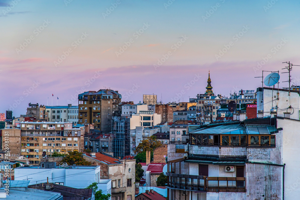Sunrise over Belgrade old city in the capital city of Serbia
