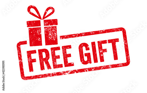 Red stamp with gift icon  - Free gift