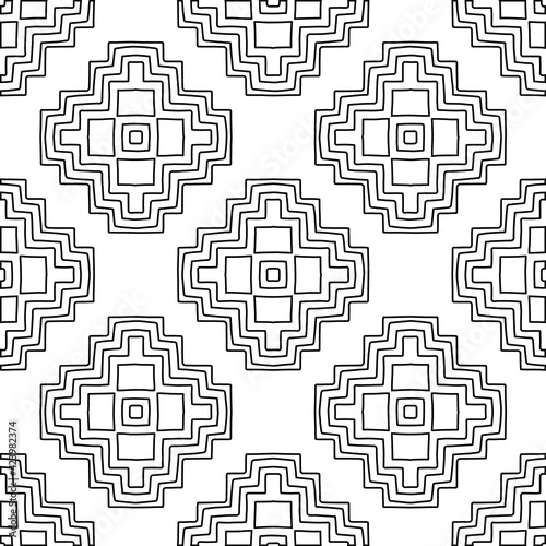 Geometric vector pattern with triangular elements. Seamless abstract ornament for wallpapers and backgrounds. Black and white colors. 