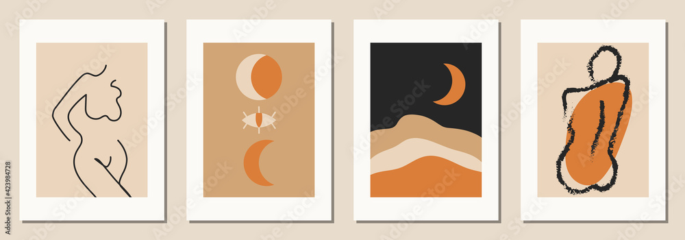 Hand drawn abstract woman faces in line art style, set of trendy posters, modern minimalism art, aesthetic contour Hand drawn abstract woman faces in line art style, set of trendy posters, modern minimalism art, aesthetic contour