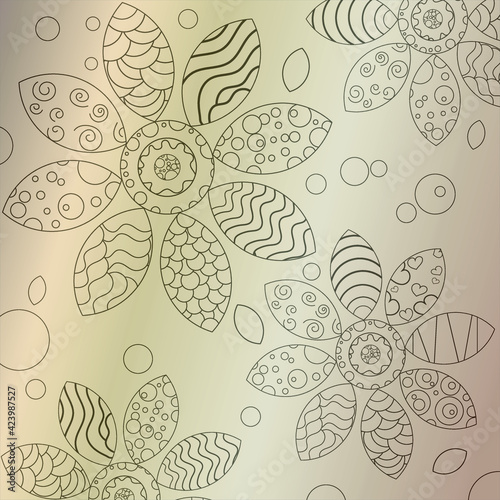Abstract vector background. Transparent ornamental flowers on gradient backdrop.