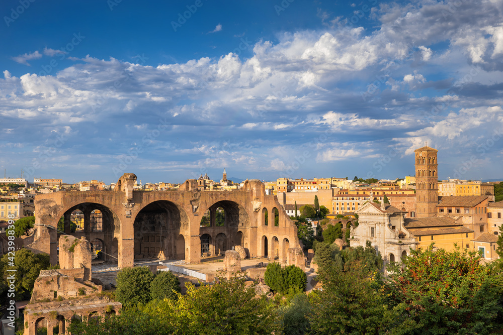 Rome Cityscape At Sunset In Italy