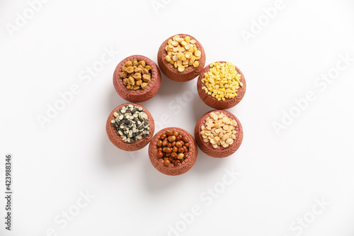 Indian Beans and Pulses in bowl on white background