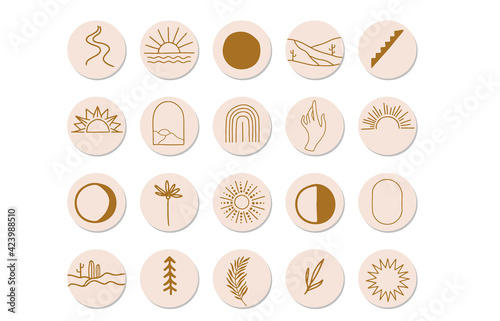 nature object collection with sun,mountain,rainbow for social media,sticker