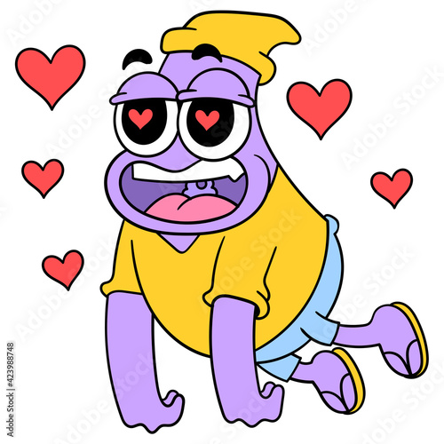 someone in love is flying with a hypnotized heart. doodle icon image kawaii