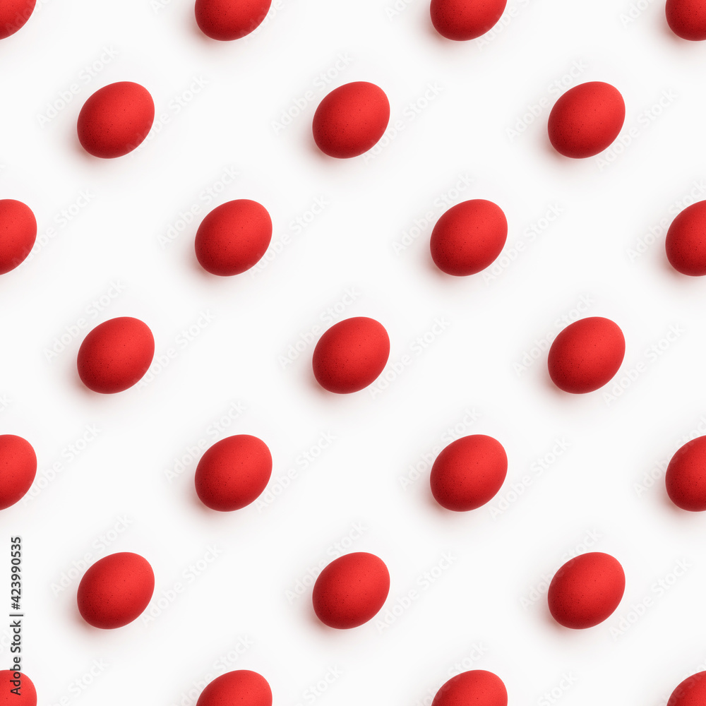 Red easter eggs seamless pattern on white background. Happy easter minimal food concept