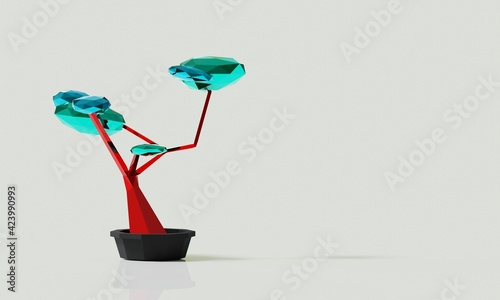 3D illustration of bonsai tree in pot with clean background