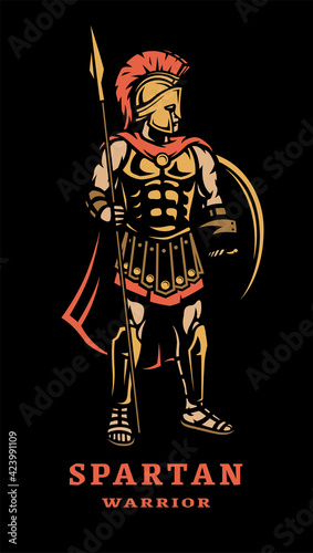 Spartan warrior in armor on a dark background. Vector illustration. © makstrv
