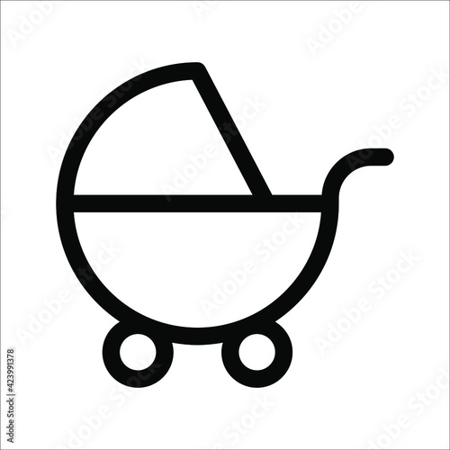 Baby stroller vector sketch icon isolated on white background. color editable