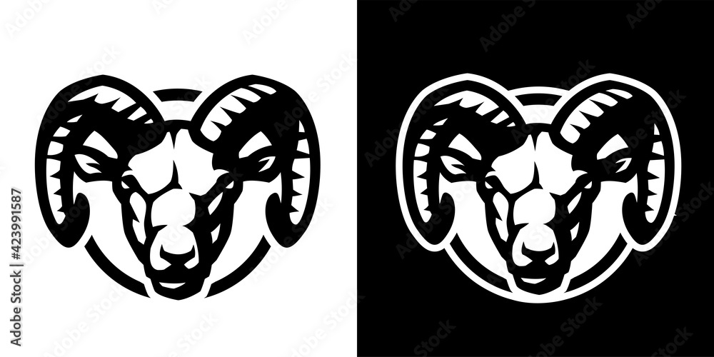 Ram head, logo. On a light and dark background. Vector illustration.