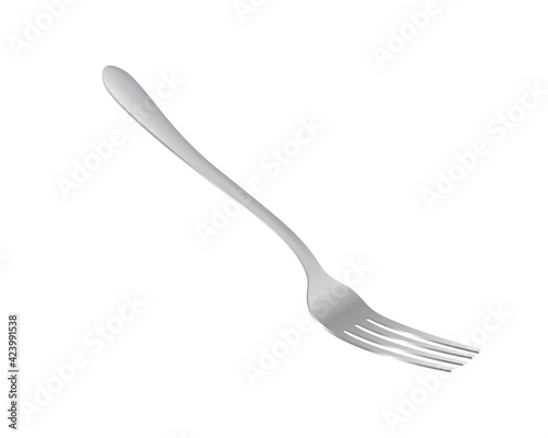 Fork isolated on white background. Realistic 3d metal cutlery.