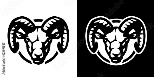 Ram head, logo. On a light and dark background. Vector illustration.