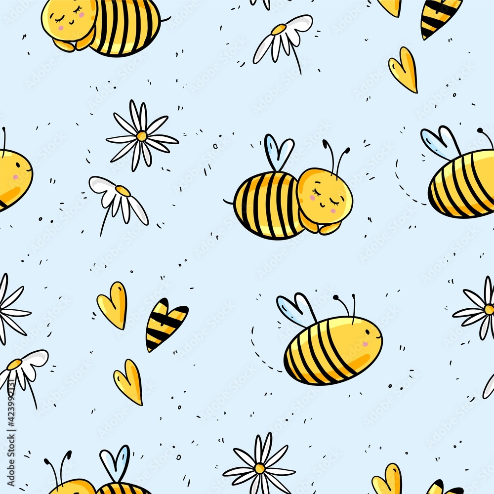 Bee Pattern cute kawaii baby pattern paper digital paper scrapbook paper fabric pattern for