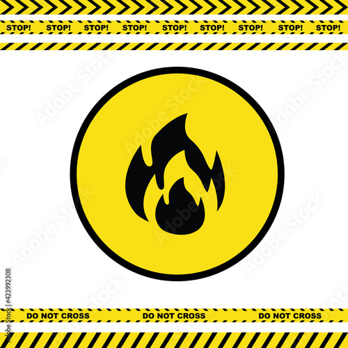 Warning Fire Icon, Danger Highly Flammable Sign, Flame Symbol